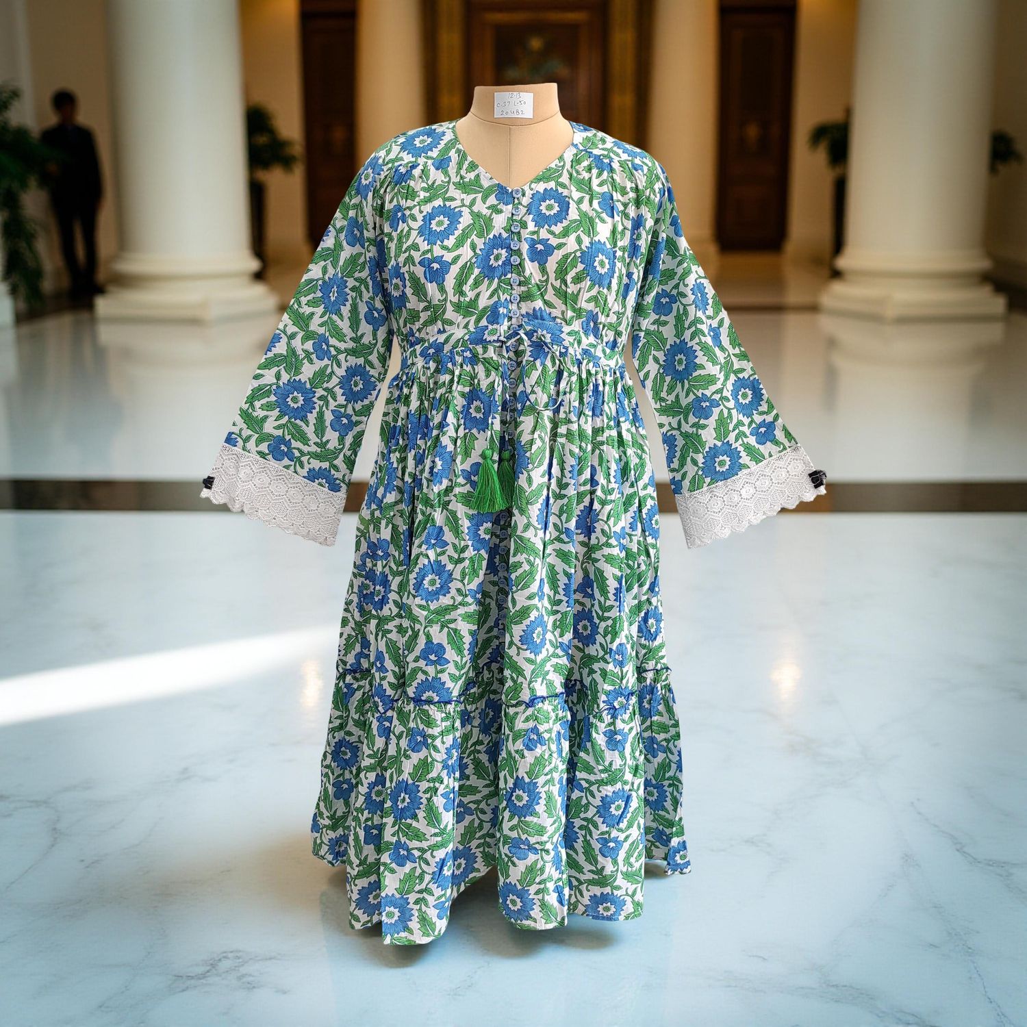 12-13 Year Ari Printed Cotton Girls Dress 50" Long Jalabiya