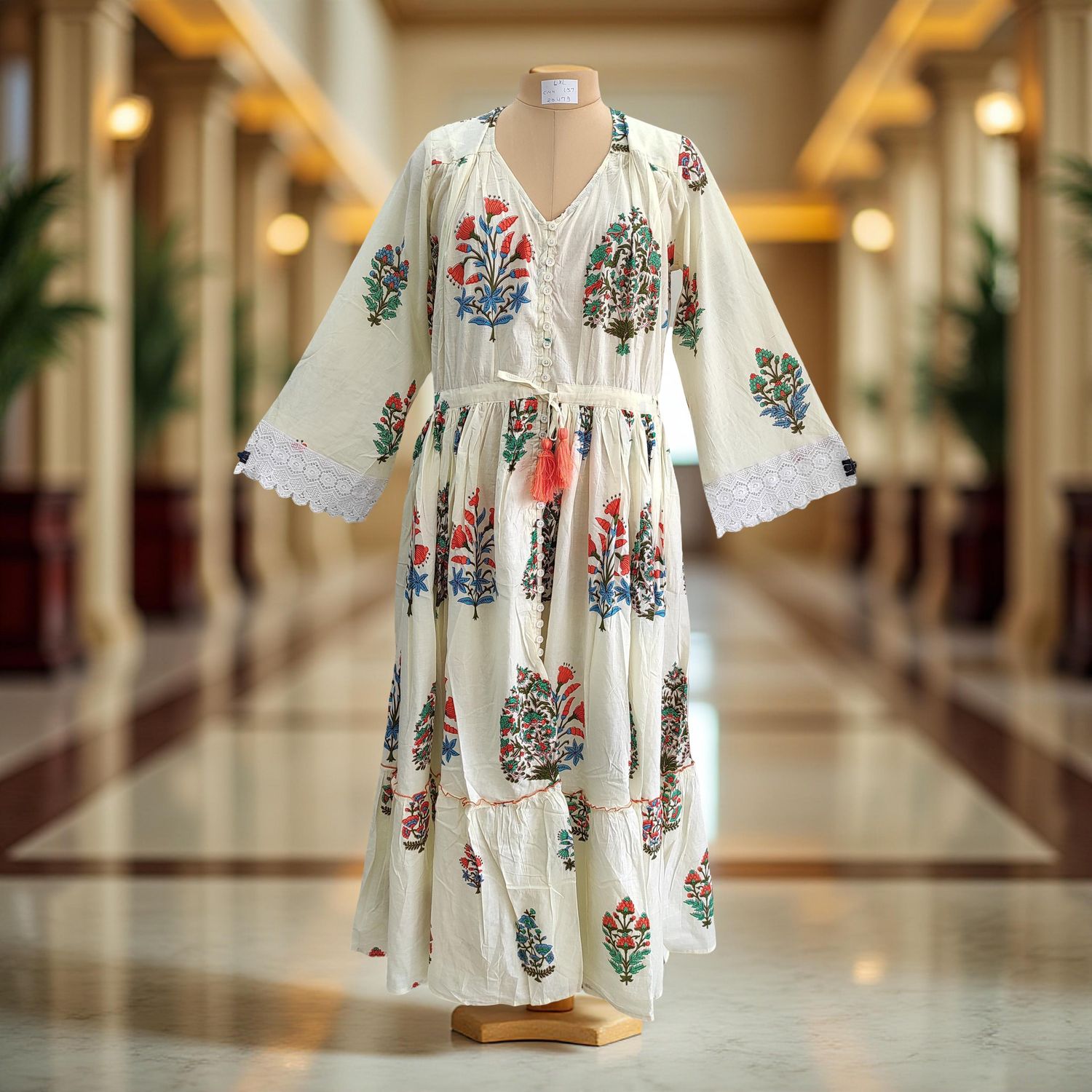 L/XL Ari Printed Cotton Dress 57" Long Jalabiya