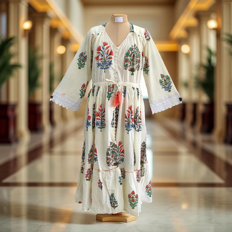 L/XL Ari Printed Cotton Dress 57" Long Jalabiya