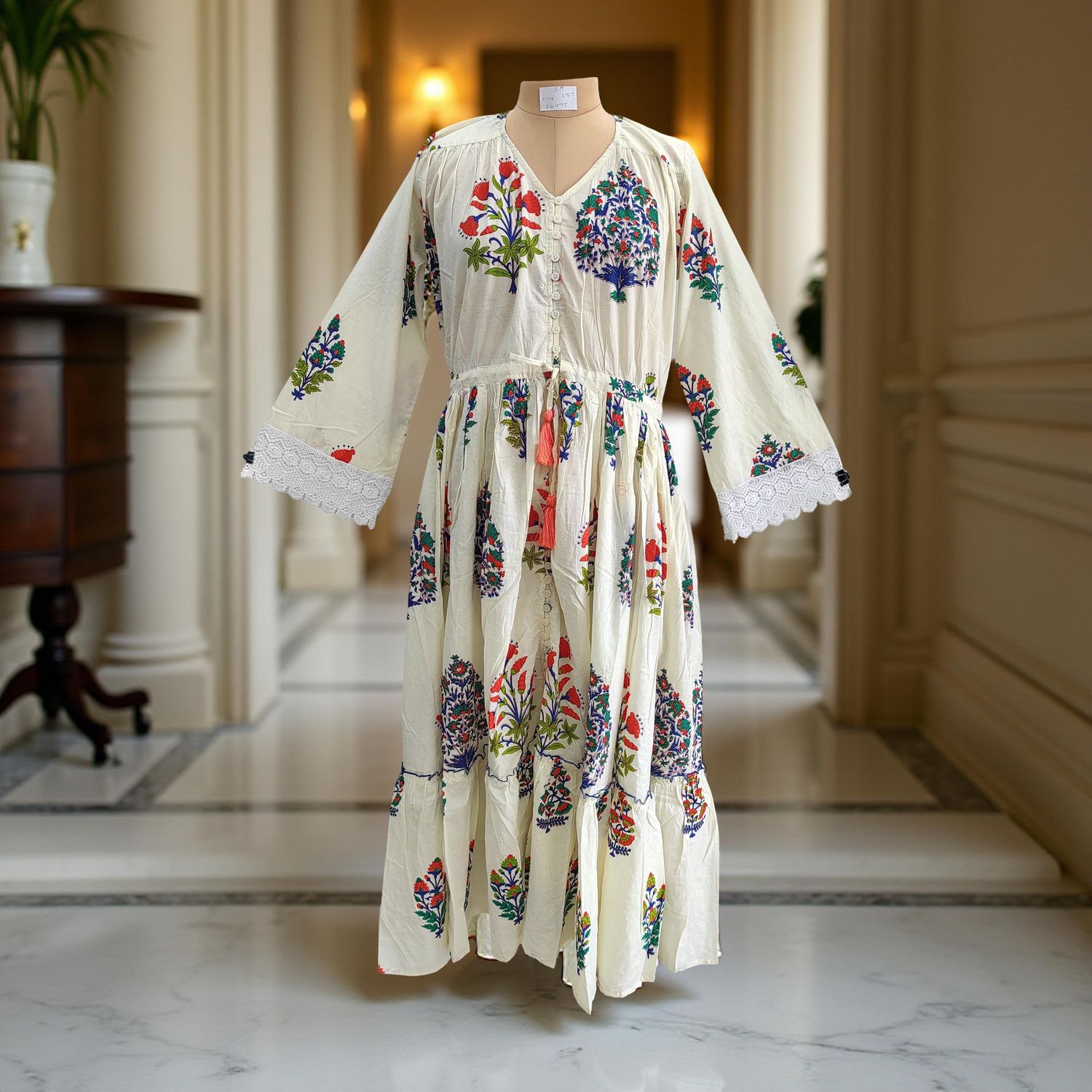 S/M Ari Printed Cotton Dress 57" Long Jalabiya