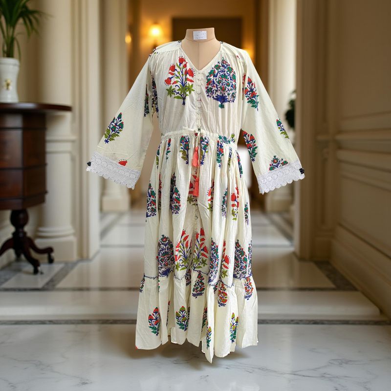 S/M Ari Printed Cotton Dress 57" Long Jalabiya