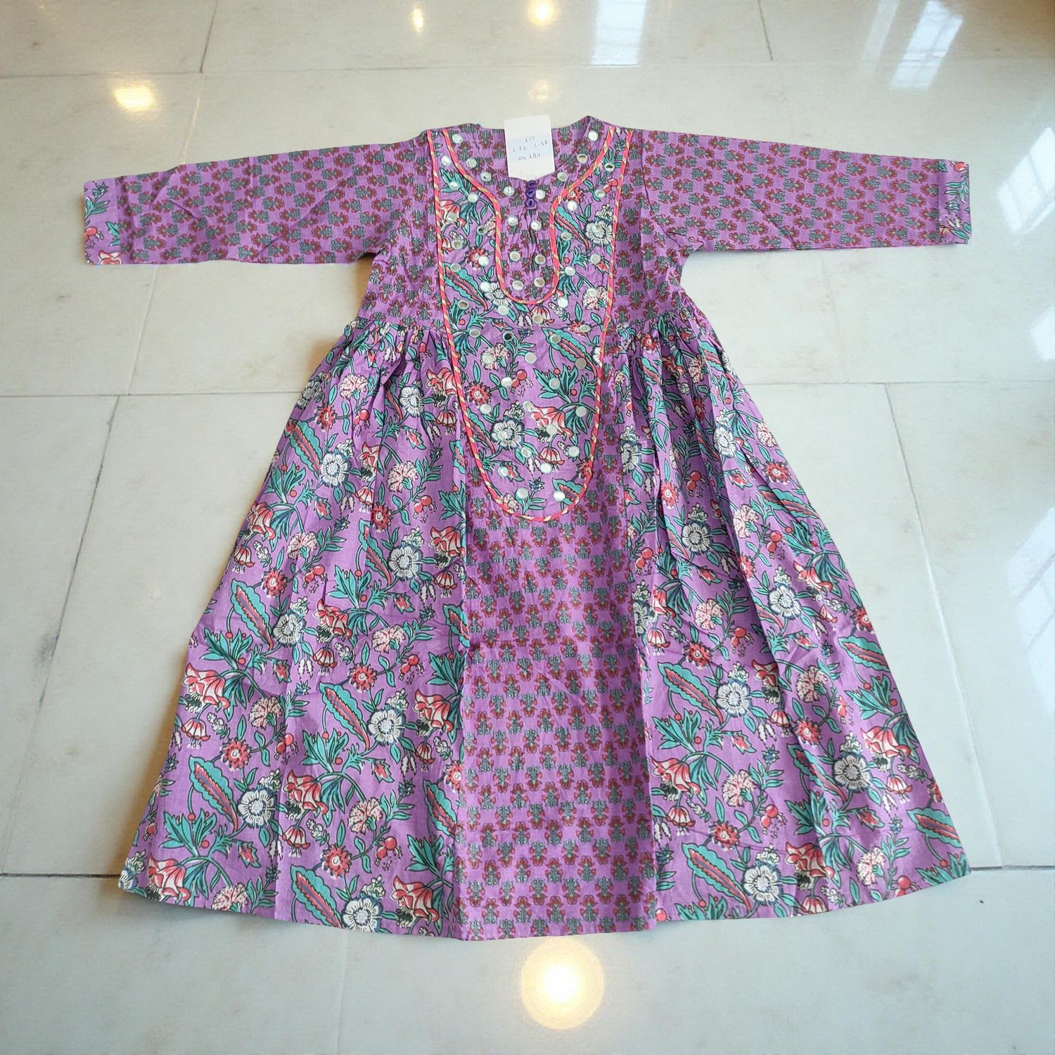 10-11 Year Suf Cotton Girls Dress 46" Long Jalabiya