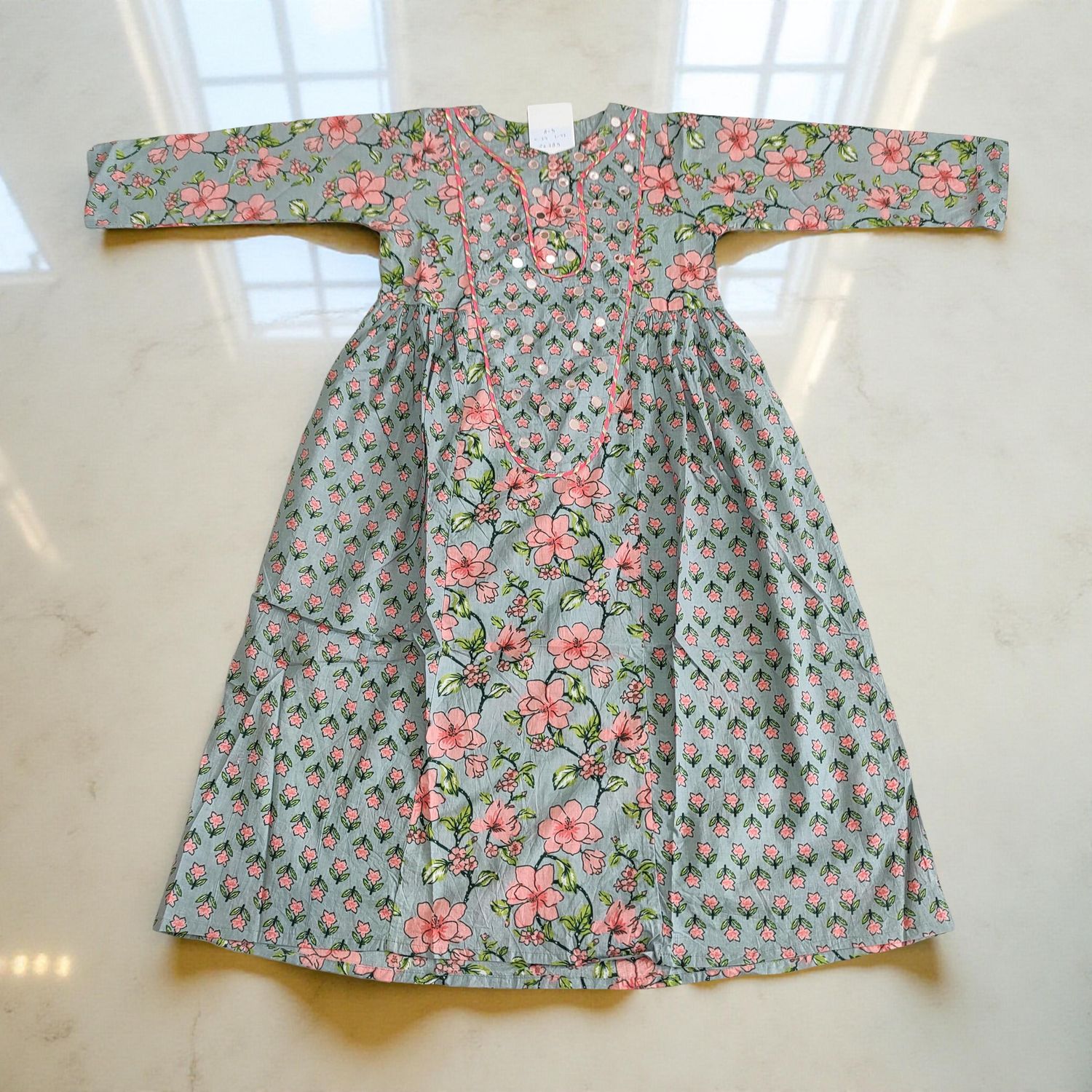 10-11 Year Suf Cotton Girls Dress 46" Long Jalabiya