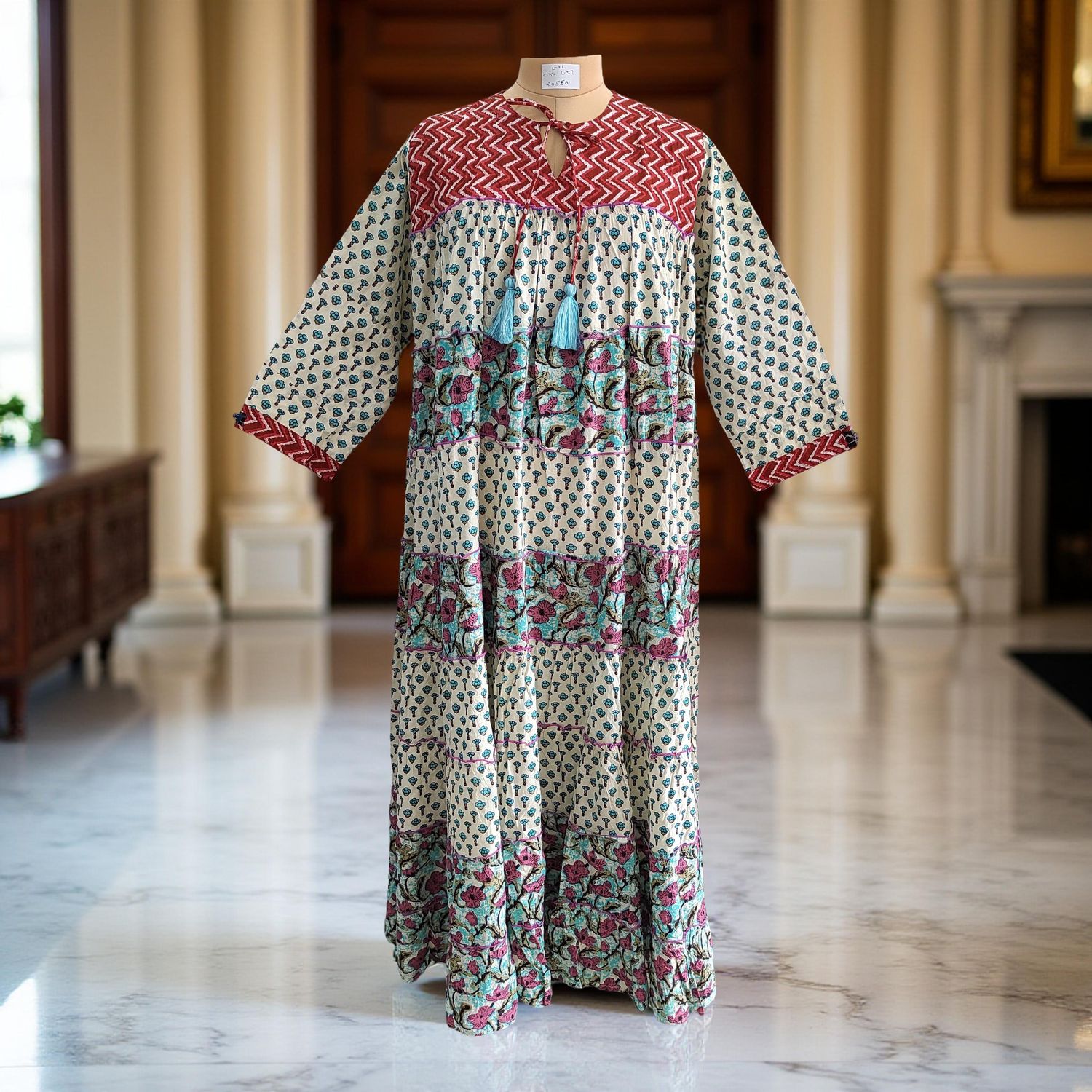 L/XL Hafsa Printed Cotton Dress 57" Long Jalabiya