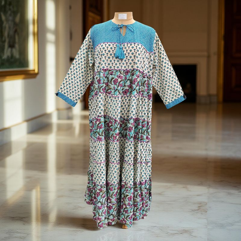 L/XL Hafsa Printed Cotton Dress 57" Long Jalabiya