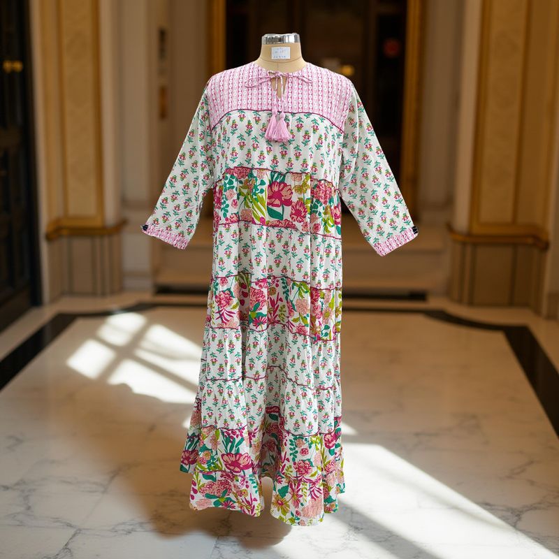 L/XL Hafsa Printed Cotton Dress 57" Long Jalabiya