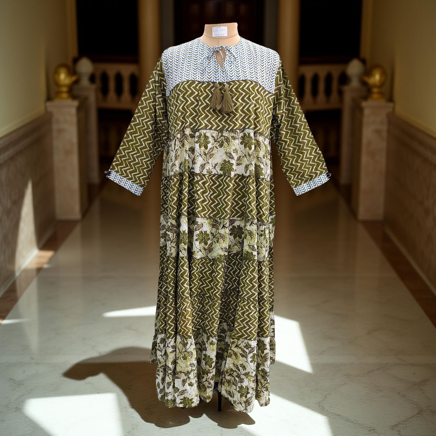 L/XL Hafsa Printed Cotton Dress 57" Long Jalabiya