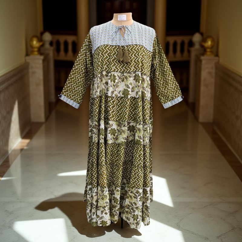 L/XL Hafsa Printed Cotton Dress 57" Long Jalabiya