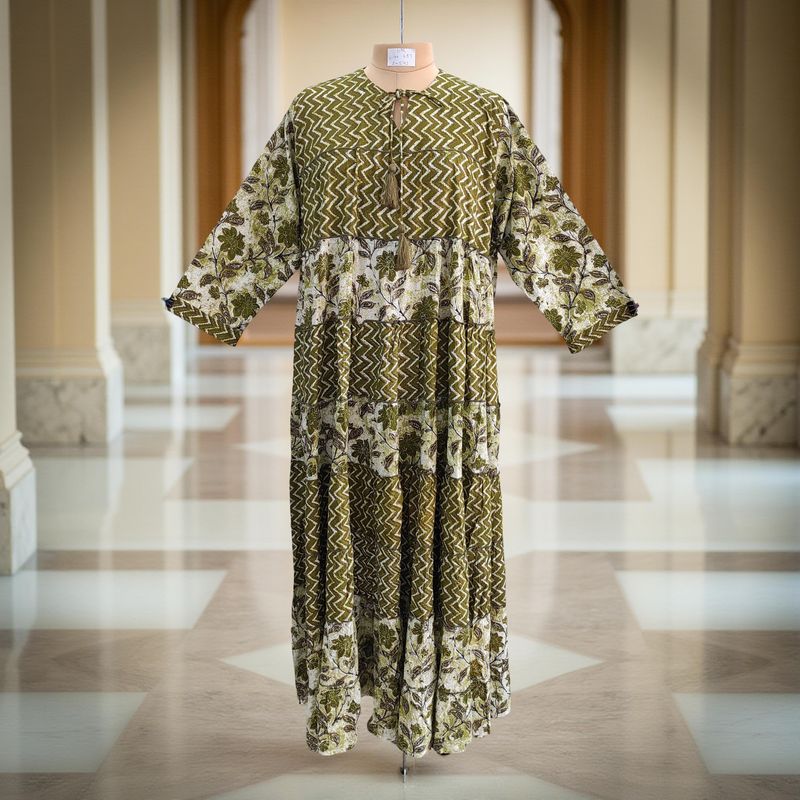 L/XL Hafsa Printed Cotton Dress 57" Long Jalabiya