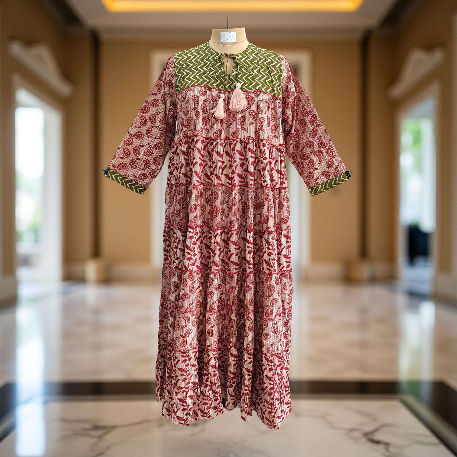 S/M Hafsa Printed Cotton Dress 57" Long Jalabiya