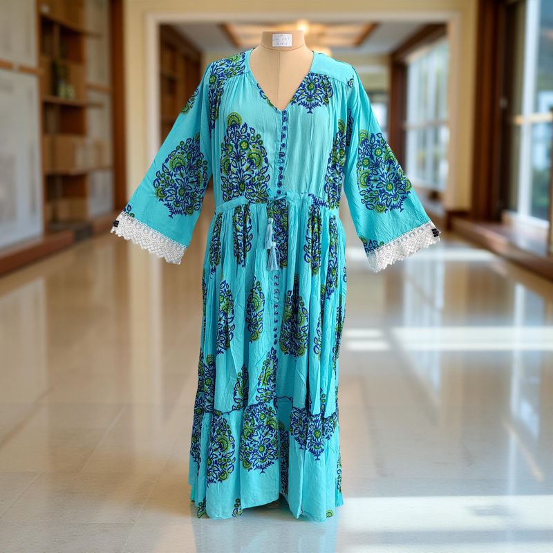 L/XL Ari Printed Cotton Dress 57" Long Jalabiya