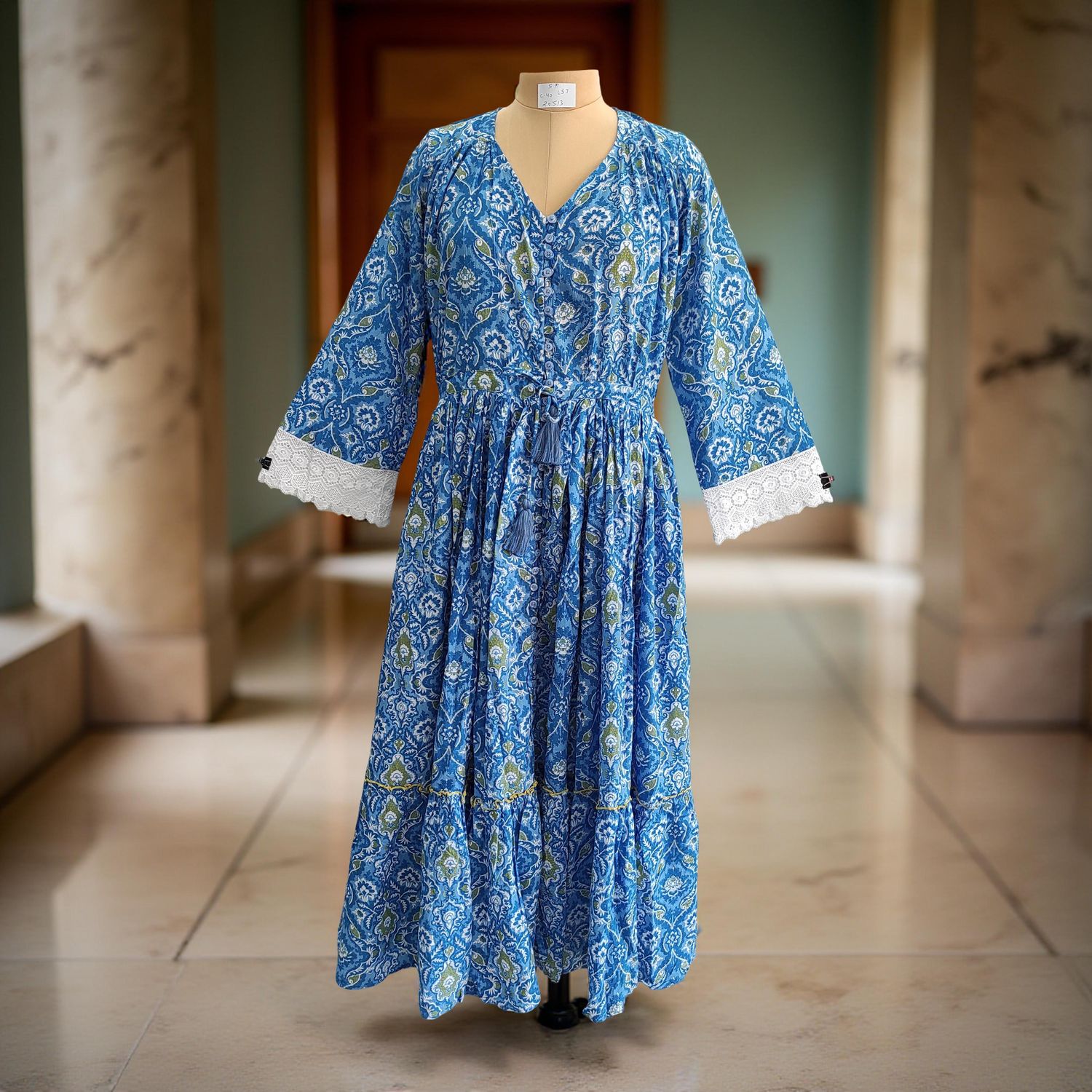 S/M Ari Printed Cotton Dress 57" Long Jalabiya