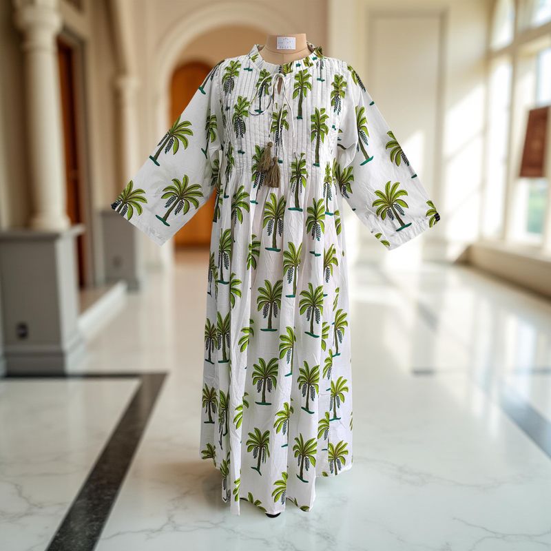 L/XL Adeem Printed Cotton Dress 57" Long Jalabiya