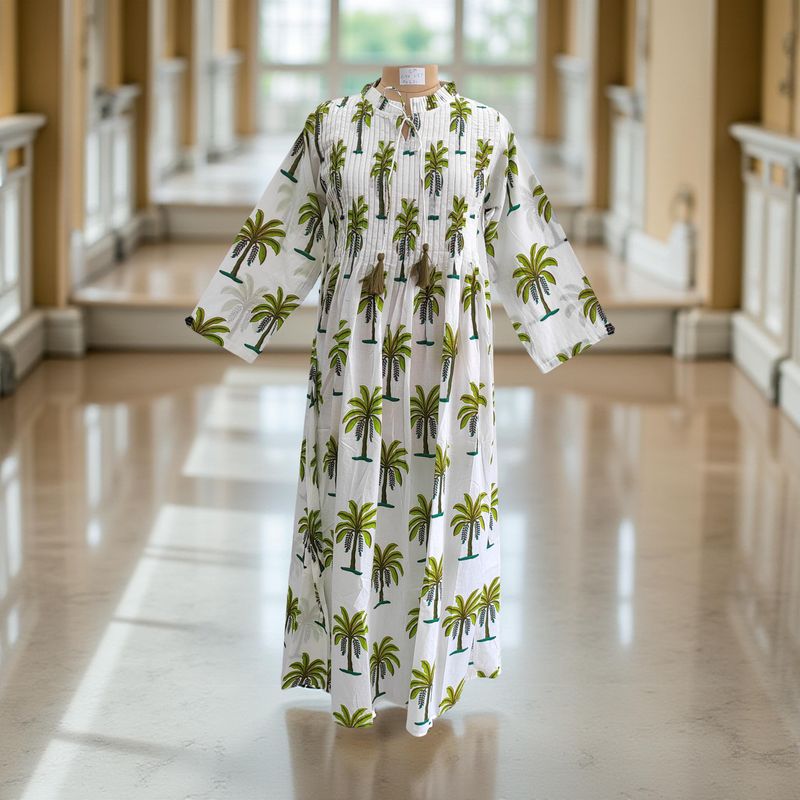 S/M Adeem Printed Cotton Dress 57" Long Jalabiya