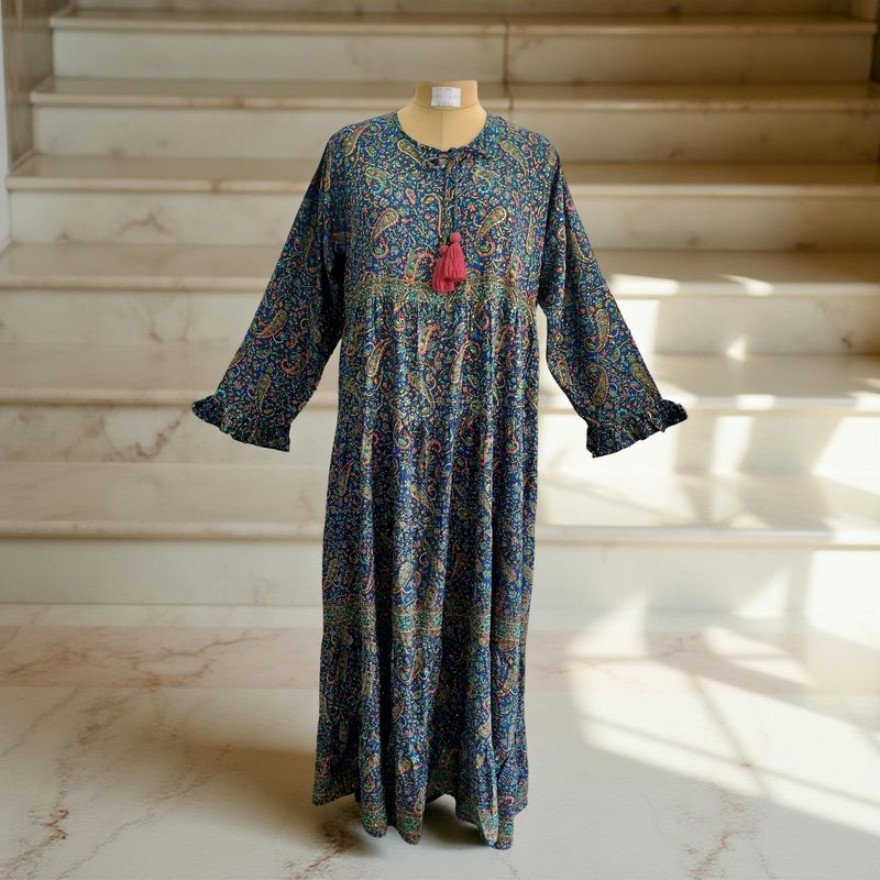 2XL/3XL  Razia Silk Crystal Printed  Dress 57" Long Jalabiya