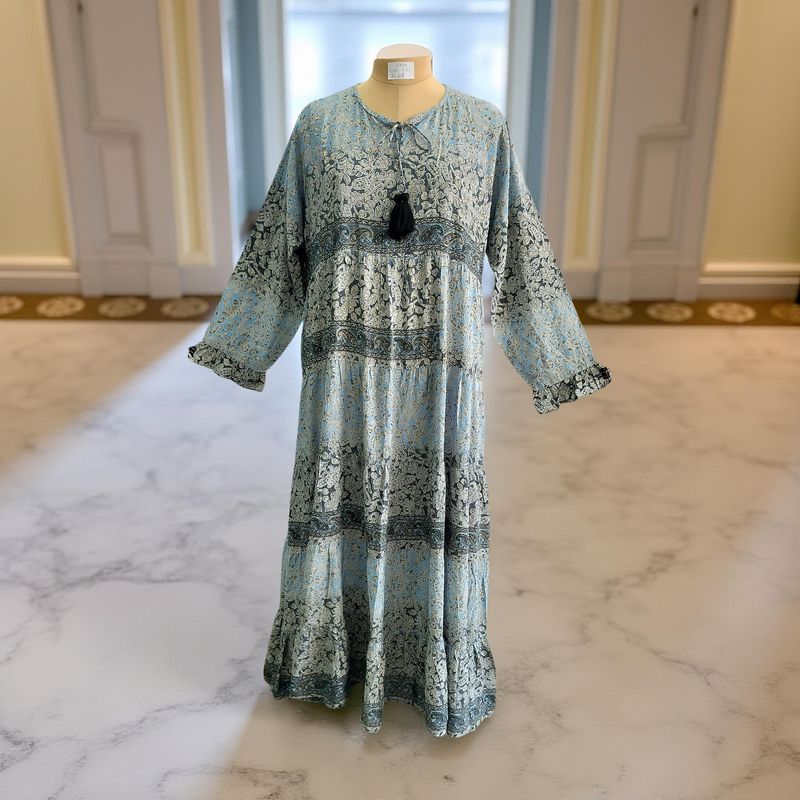 2XL/3XL  Razia Silk Crystal Printed  Dress 57" Long Jalabiya