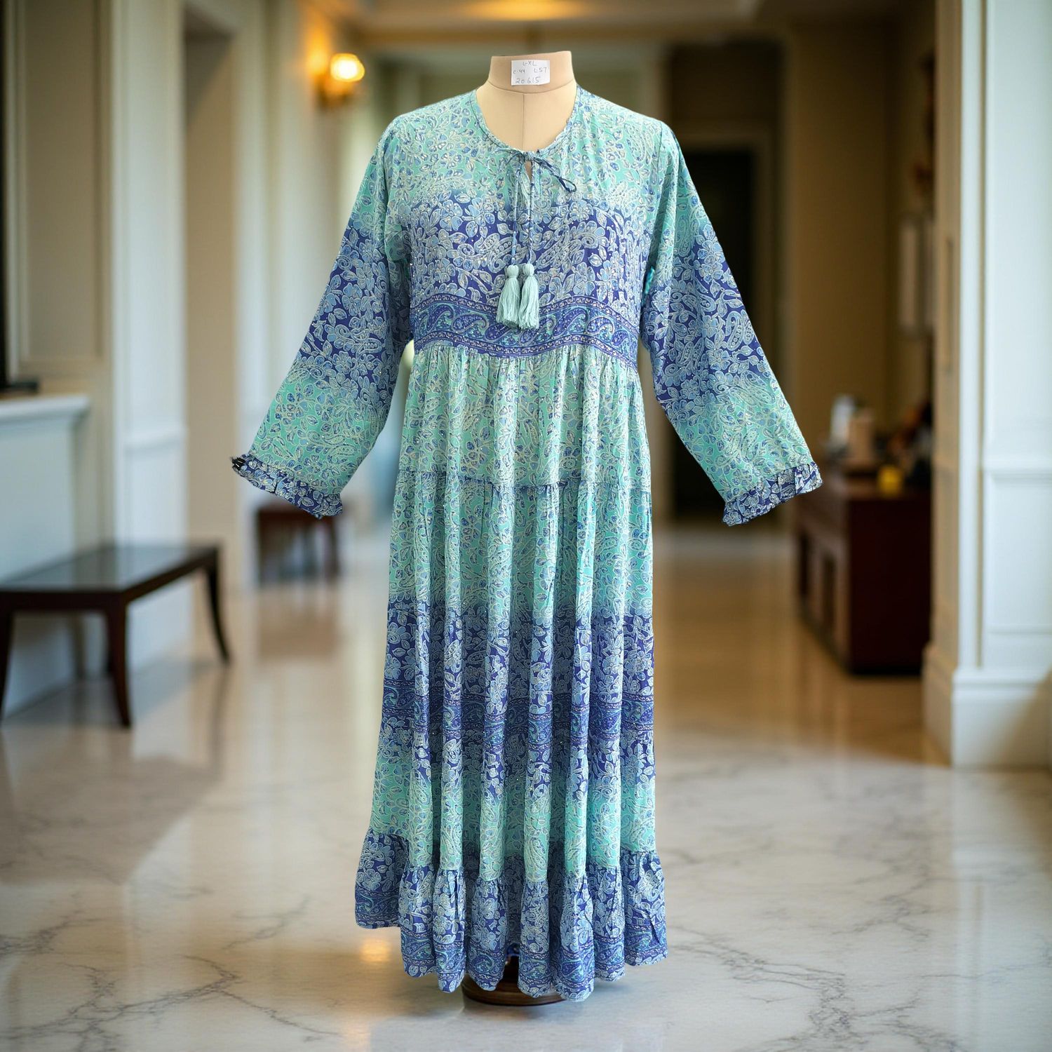 L/XL Razia Silk Crystal Printed  Dress 57" Long Jalabiya