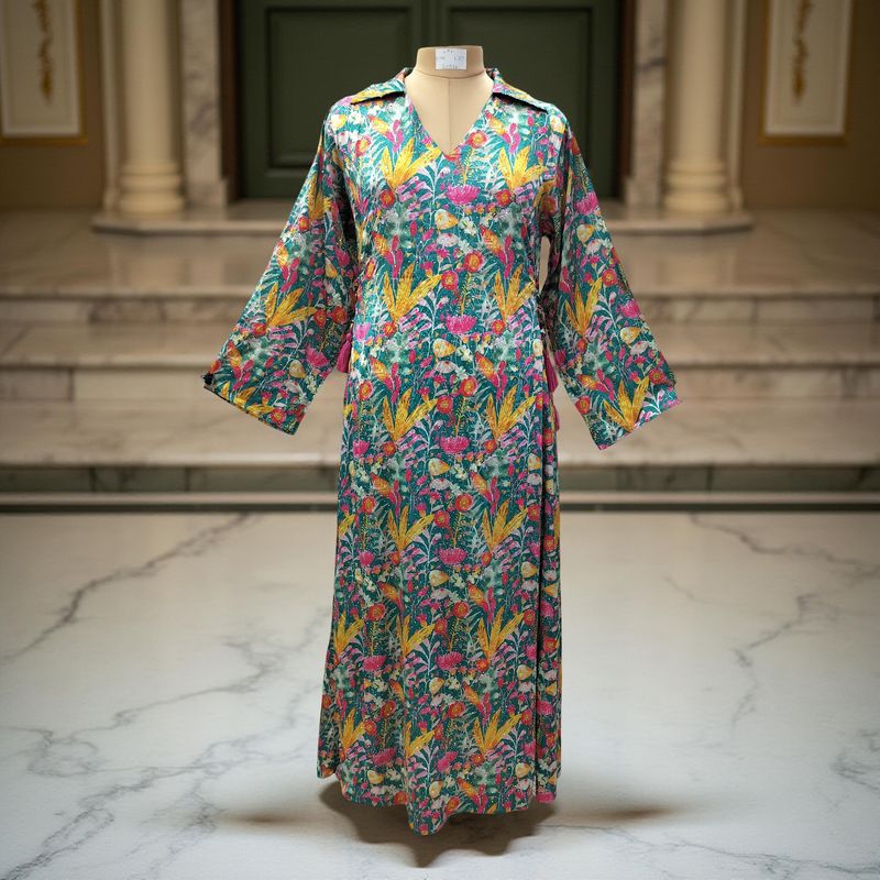 L/XL Hayat Silk Crystal Printed  Dress 57" Long Jalabiya