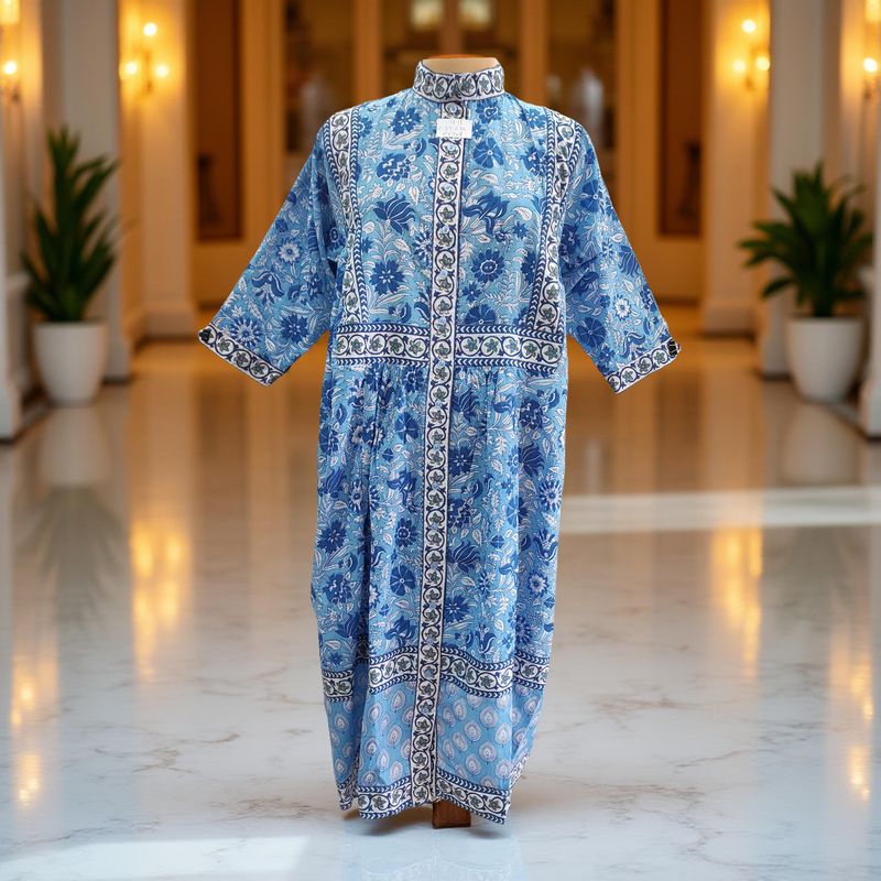 12-13 Year Faryat Printed Cotton  Dress 50" Long Jalabiya