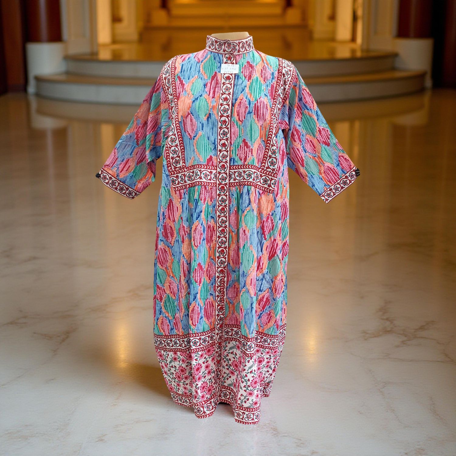 12-13 Year Faryat Printed Cotton  Dress 50" Long Jalabiya