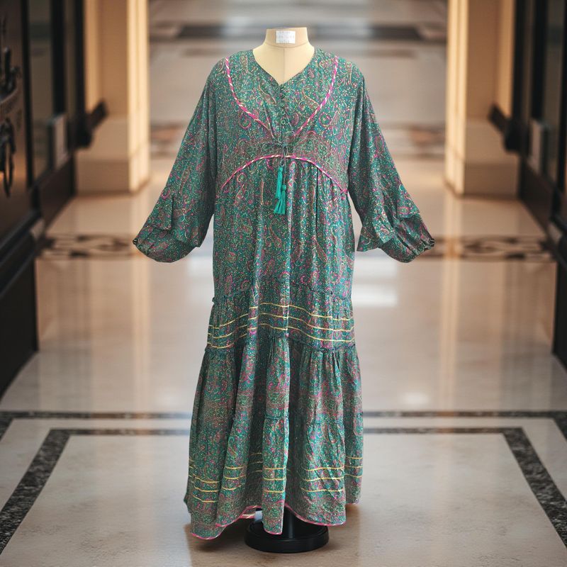 2XL/3XL Adeeba Crystal Silk Dress 57" Long Jalabiya