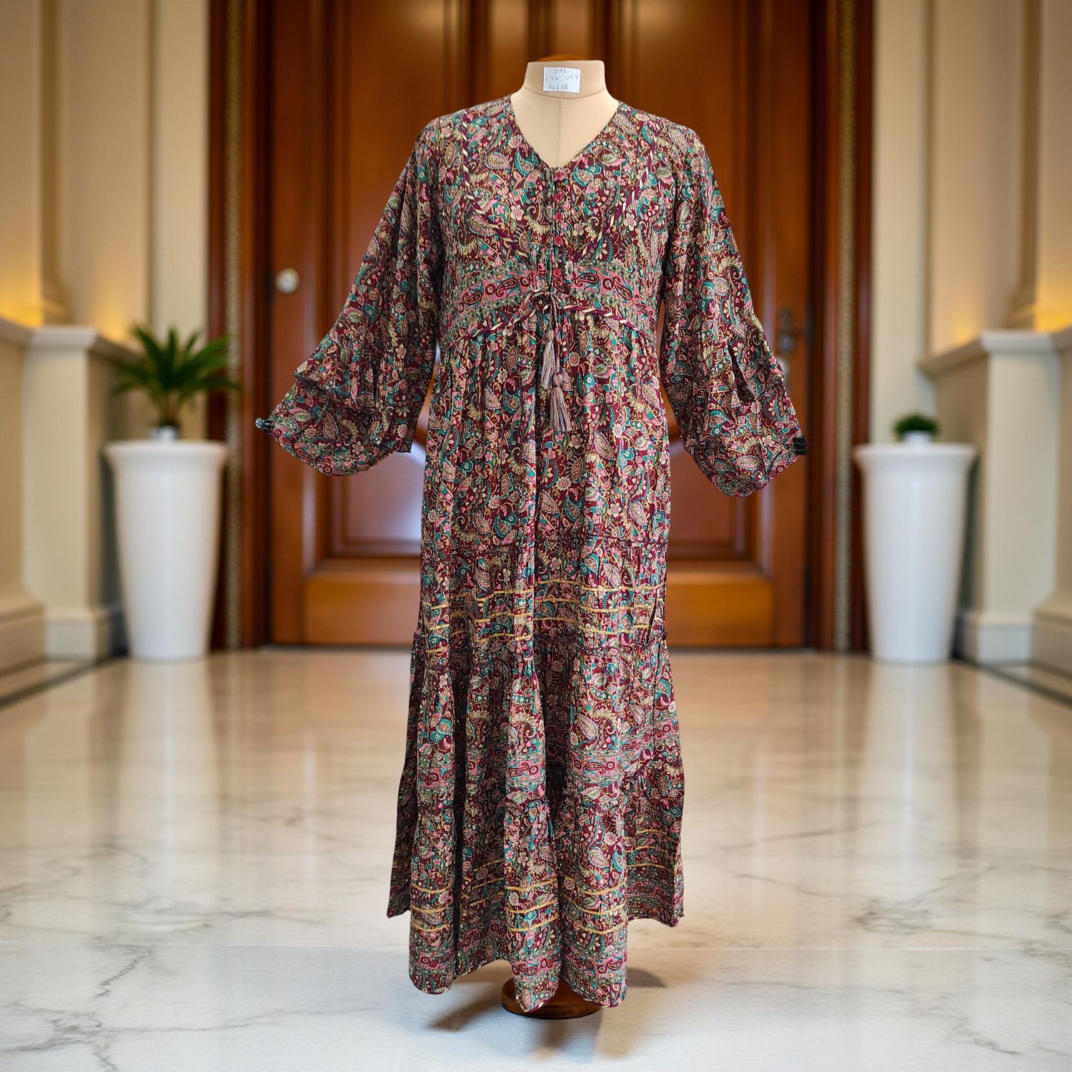 L/XL Adeeba Crystal Silk Dress 57" Long Jalabiya