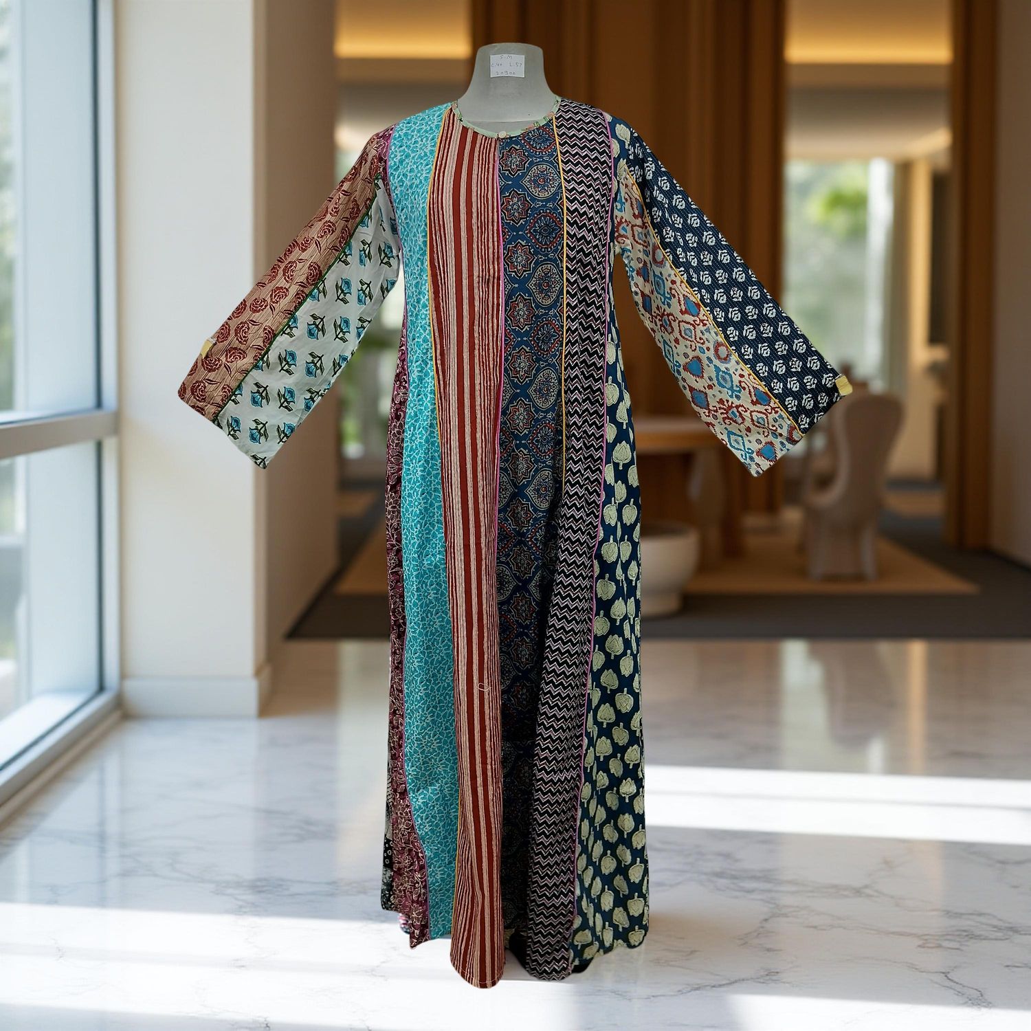 S/M Malaysia Printed Cotton Dress 57" Long Jalabiya