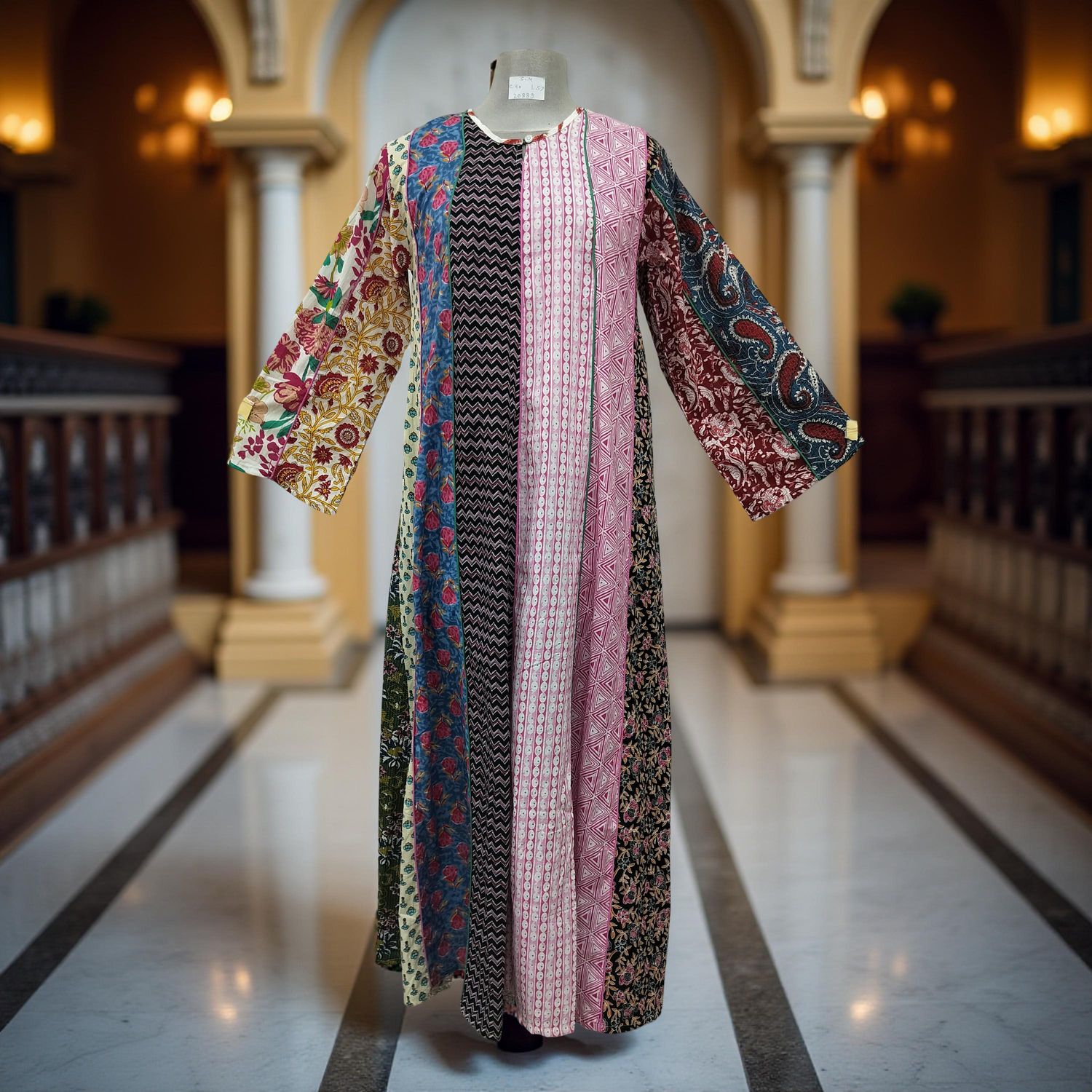 S/M Malaysia Printed Cotton Dress 57" Long Jalabiya