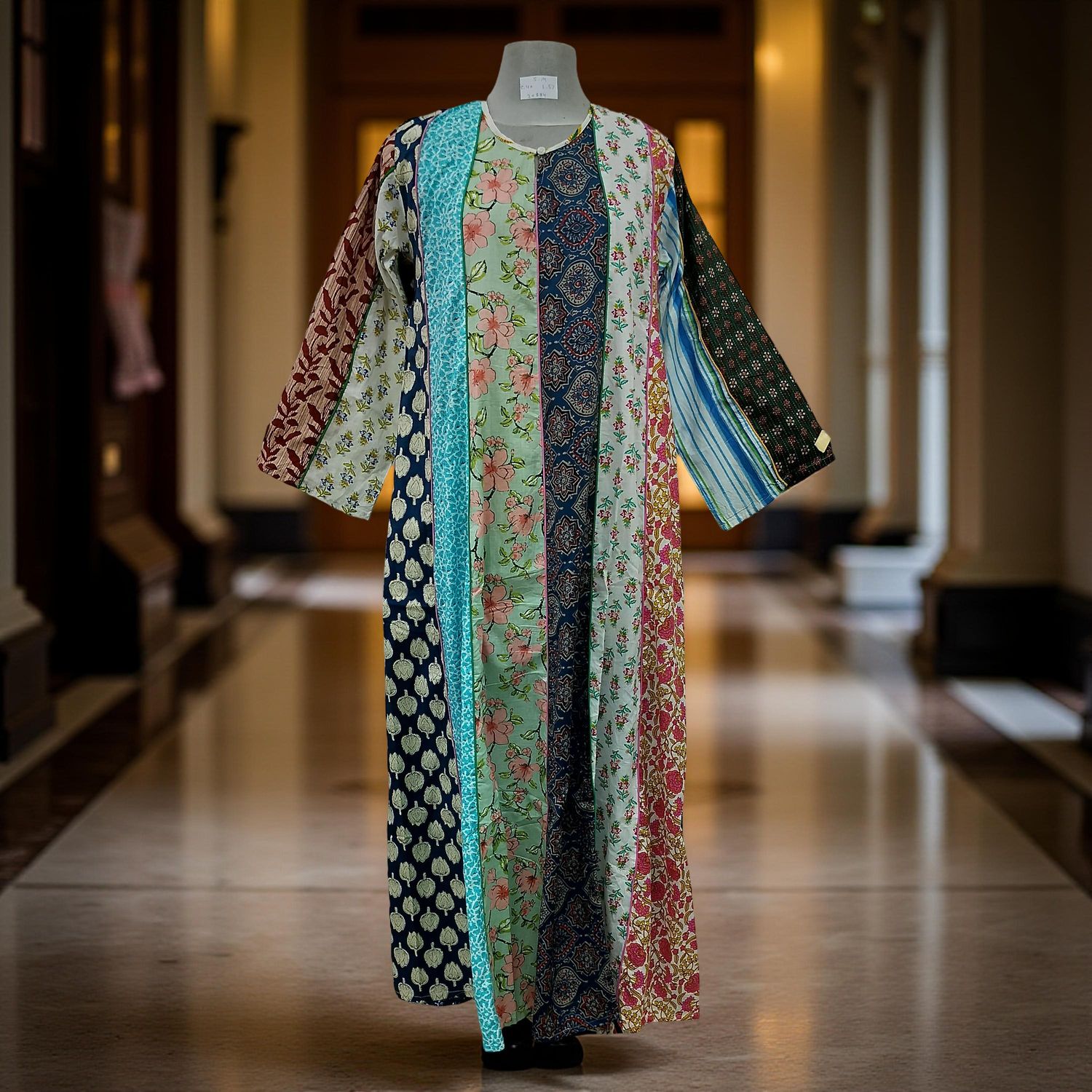 S/M Malaysia Printed Cotton Dress 57" Long Jalabiya