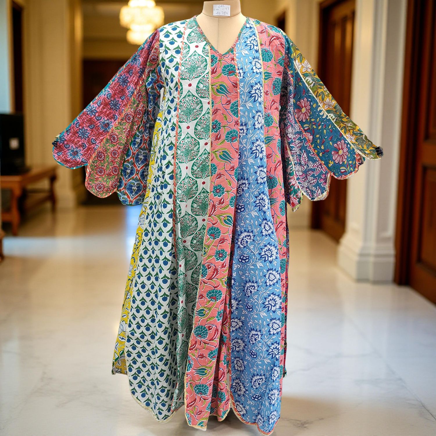 L/XL Meher Multi Printed Cotton Dress 57" Long Jalabiya