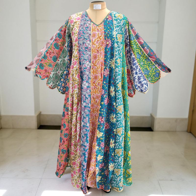 L/XL Meher Multi Printed Cotton Dress 57" Long Jalabiya