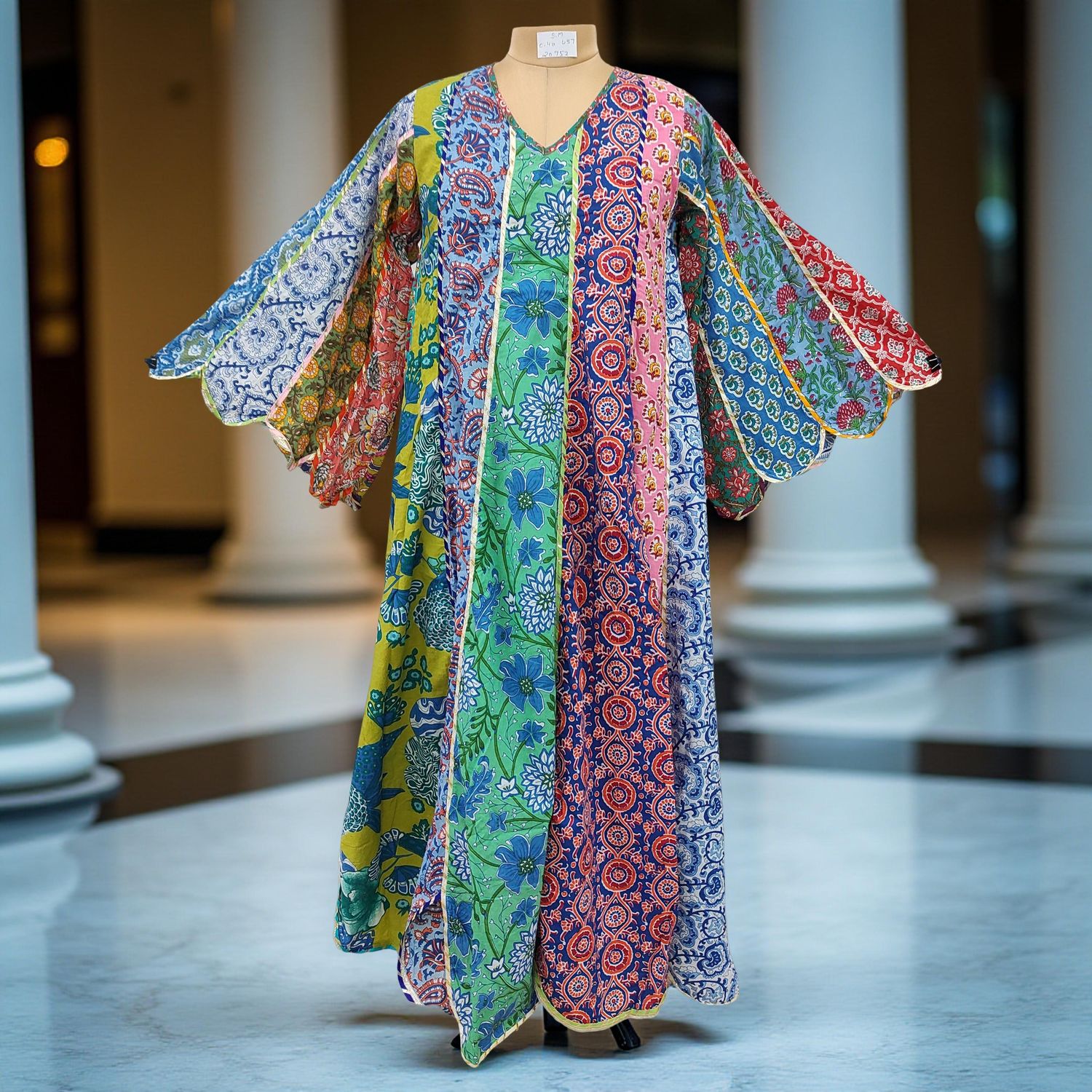 S/M Meher Multi Printed Cotton Dress 57" Long Jalabiya