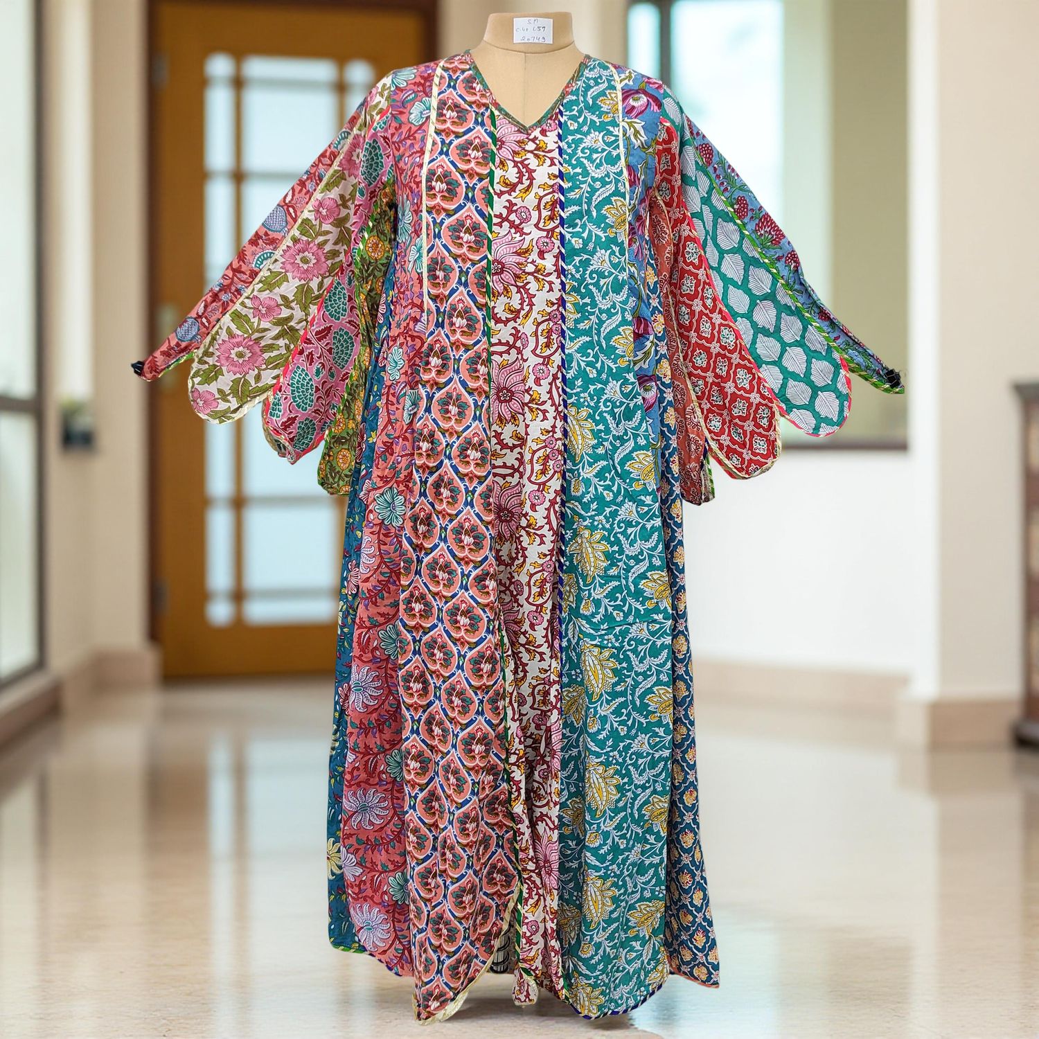 S/M Meher Multi Printed Cotton Dress 57" Long Jalabiya
