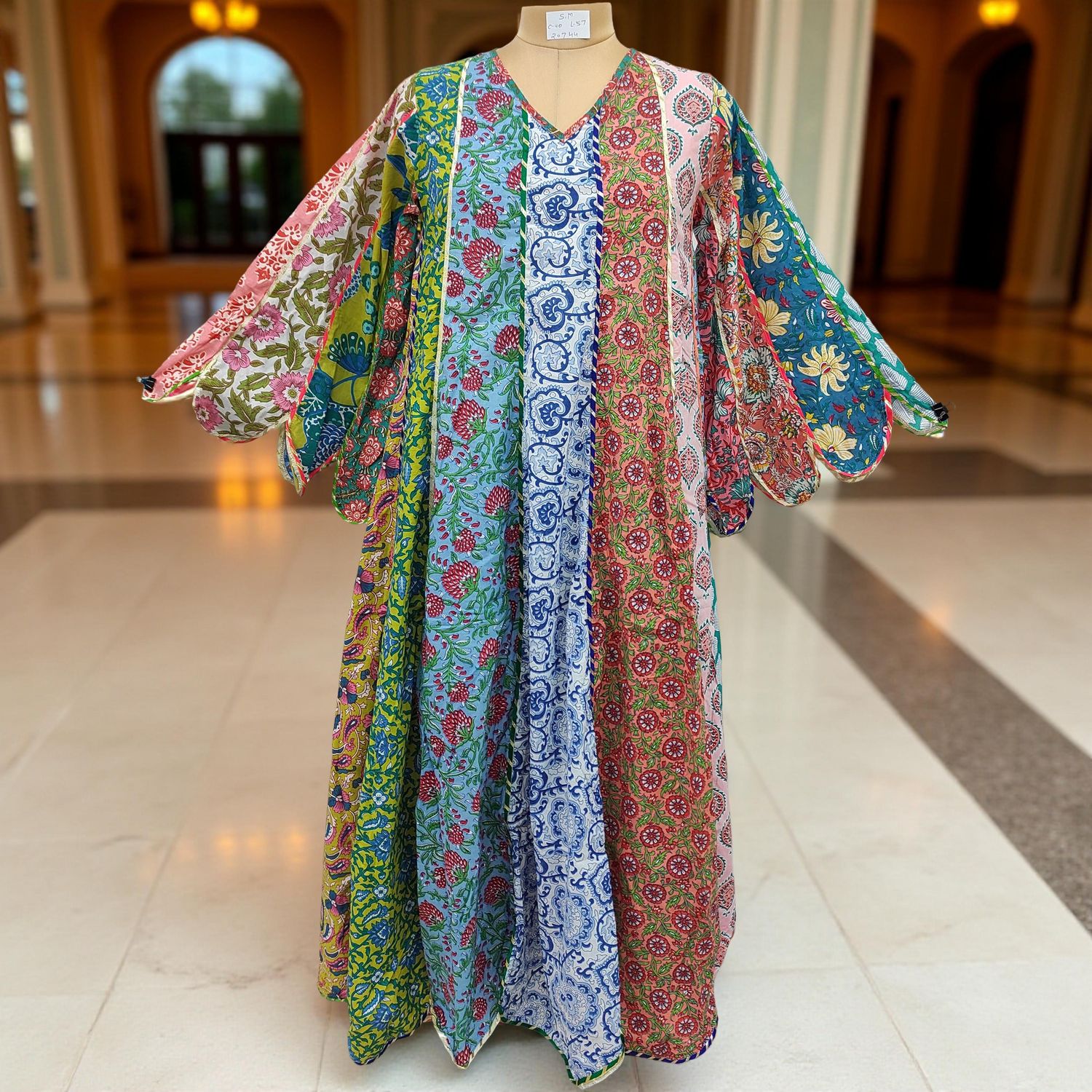 S/M Meher Multi Printed Cotton Dress 57" Long Jalabiya