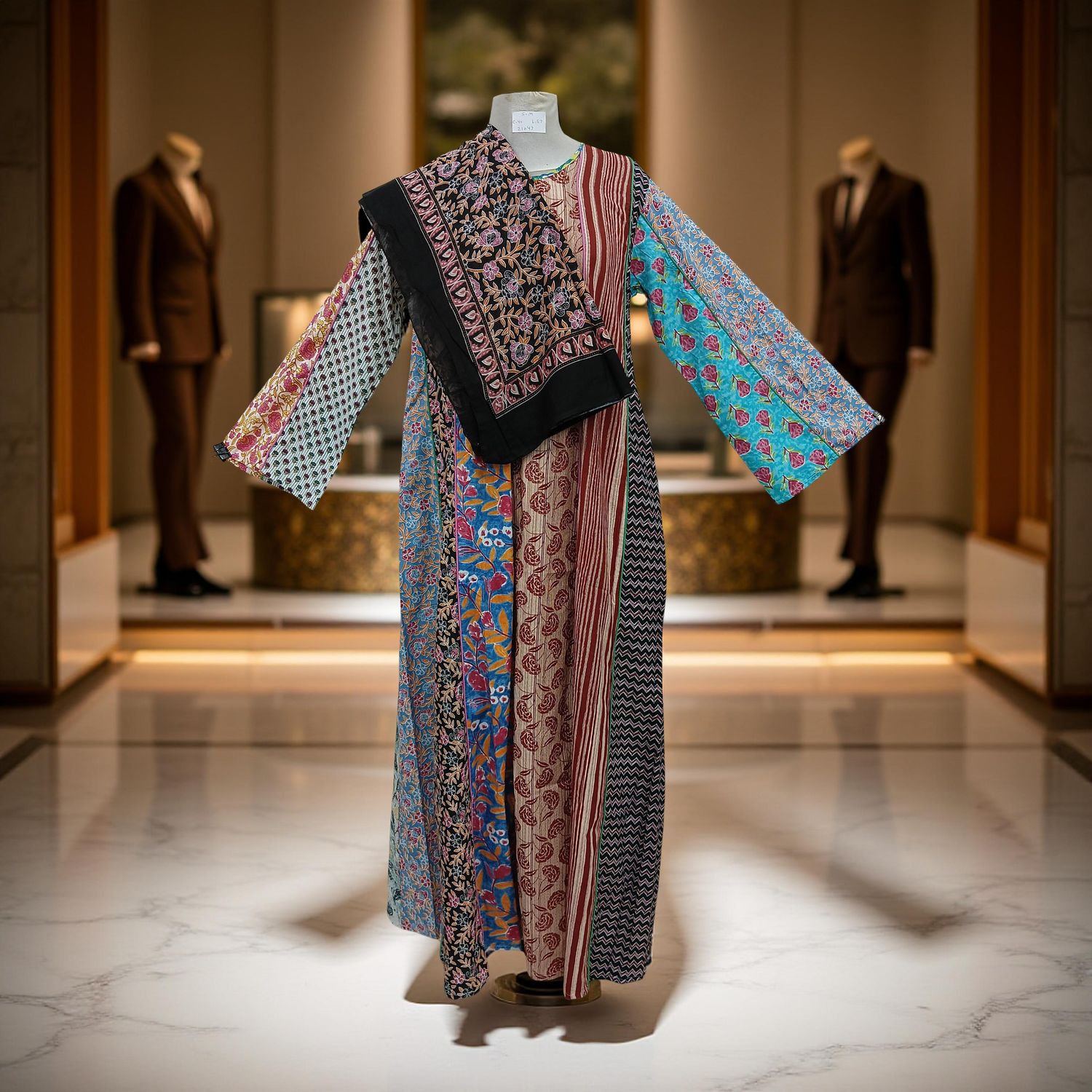 S/M Malaysia Printed Cotton Dress 57" Long Jalabiya With Sheila