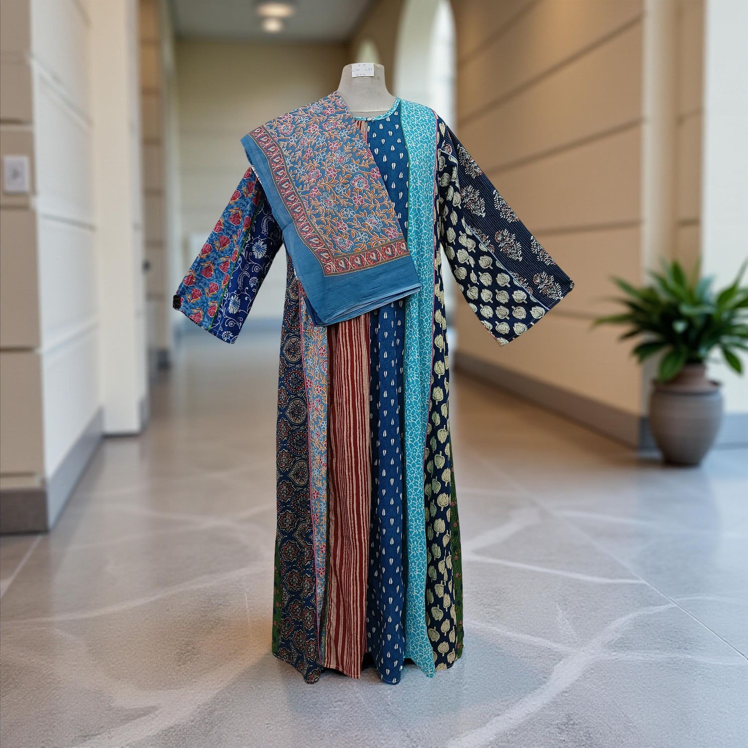 S/M Malaysia Printed Cotton Dress 57" Long Jalabiya With Sheila