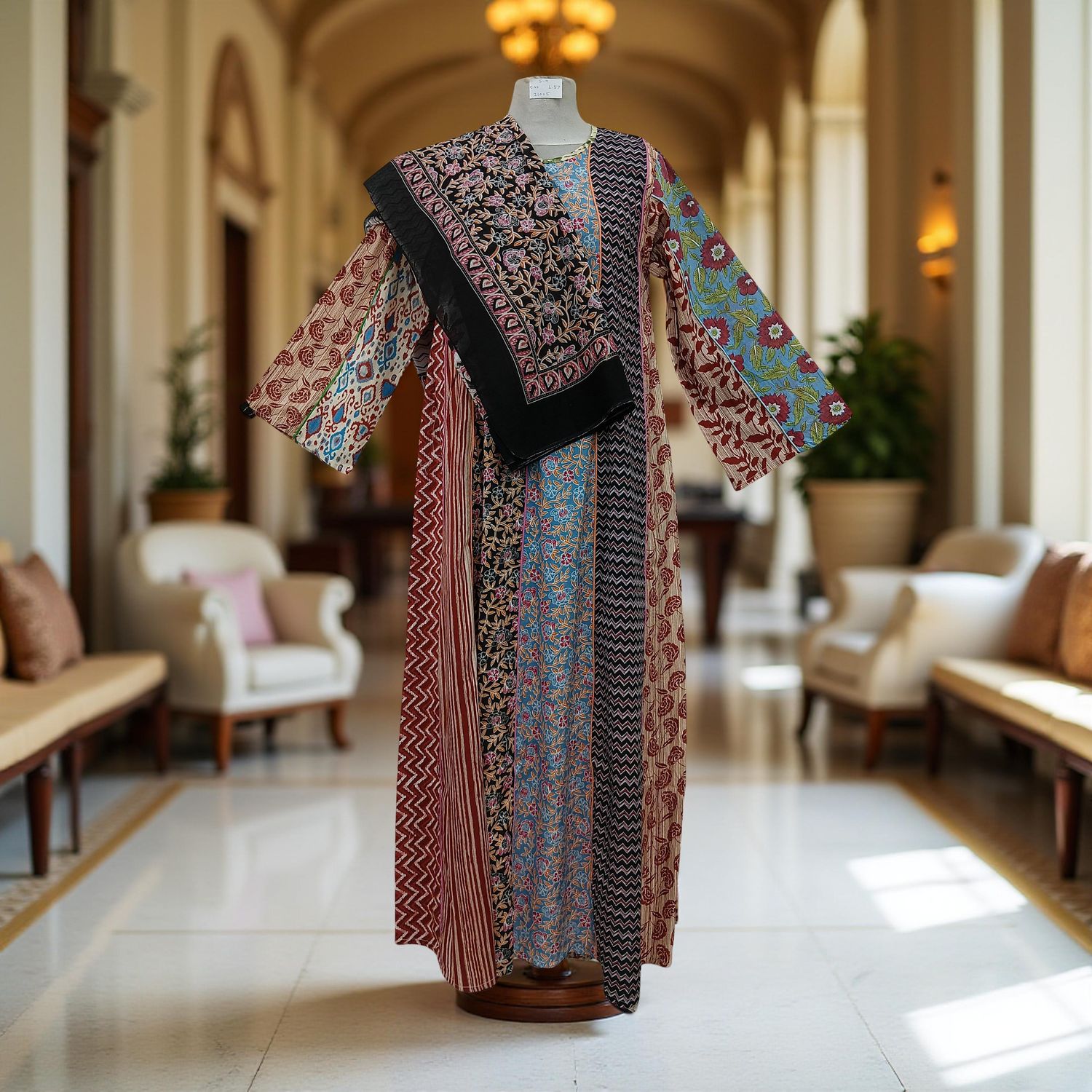 S/M Malaysia Printed Cotton Dress 57" Long Jalabiya With Sheila