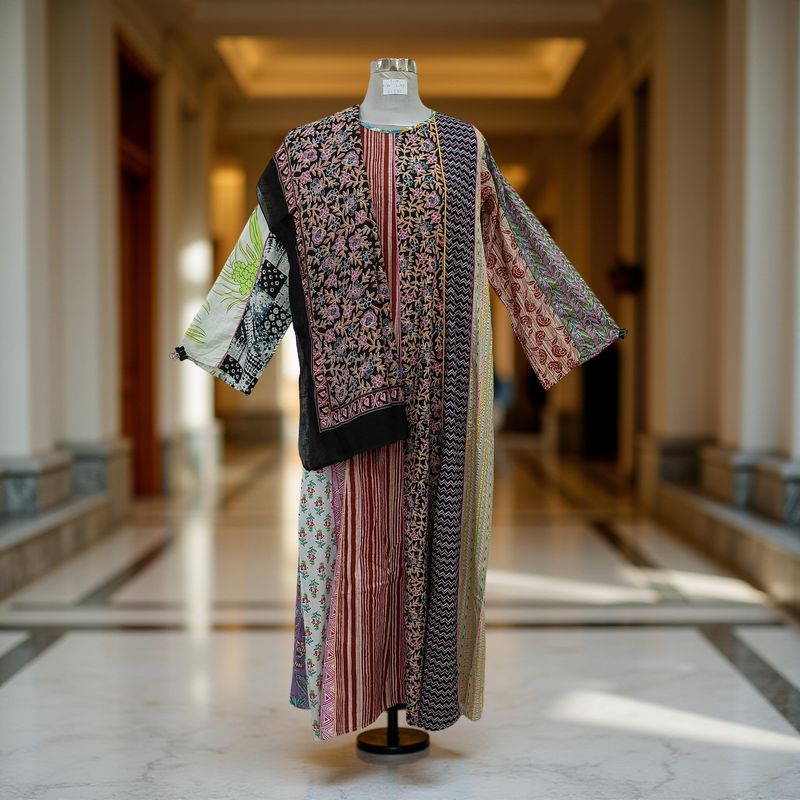 S/M Malaysia Printed Cotton Dress 57" Long Jalabiya With Sheila