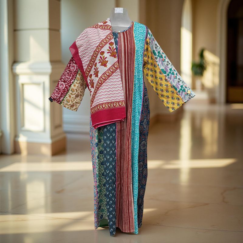 S/M Malaysia Printed Cotton Dress 57" Long Jalabiya With Sheila