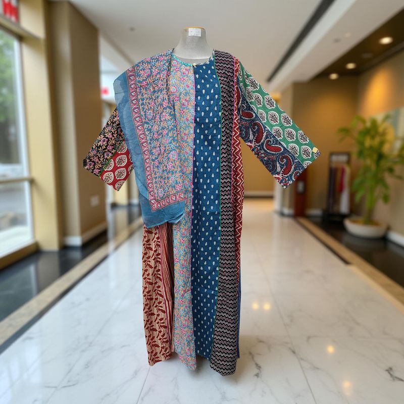 S/M Malaysia Printed Cotton Dress 57" Long Jalabiya With Sheila