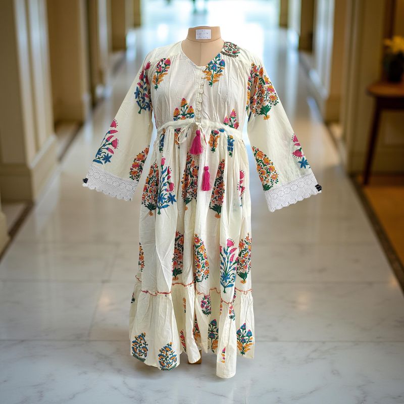 10-11 Year Ari Printed Cotton Girls Dress 46" Long Jalabiya