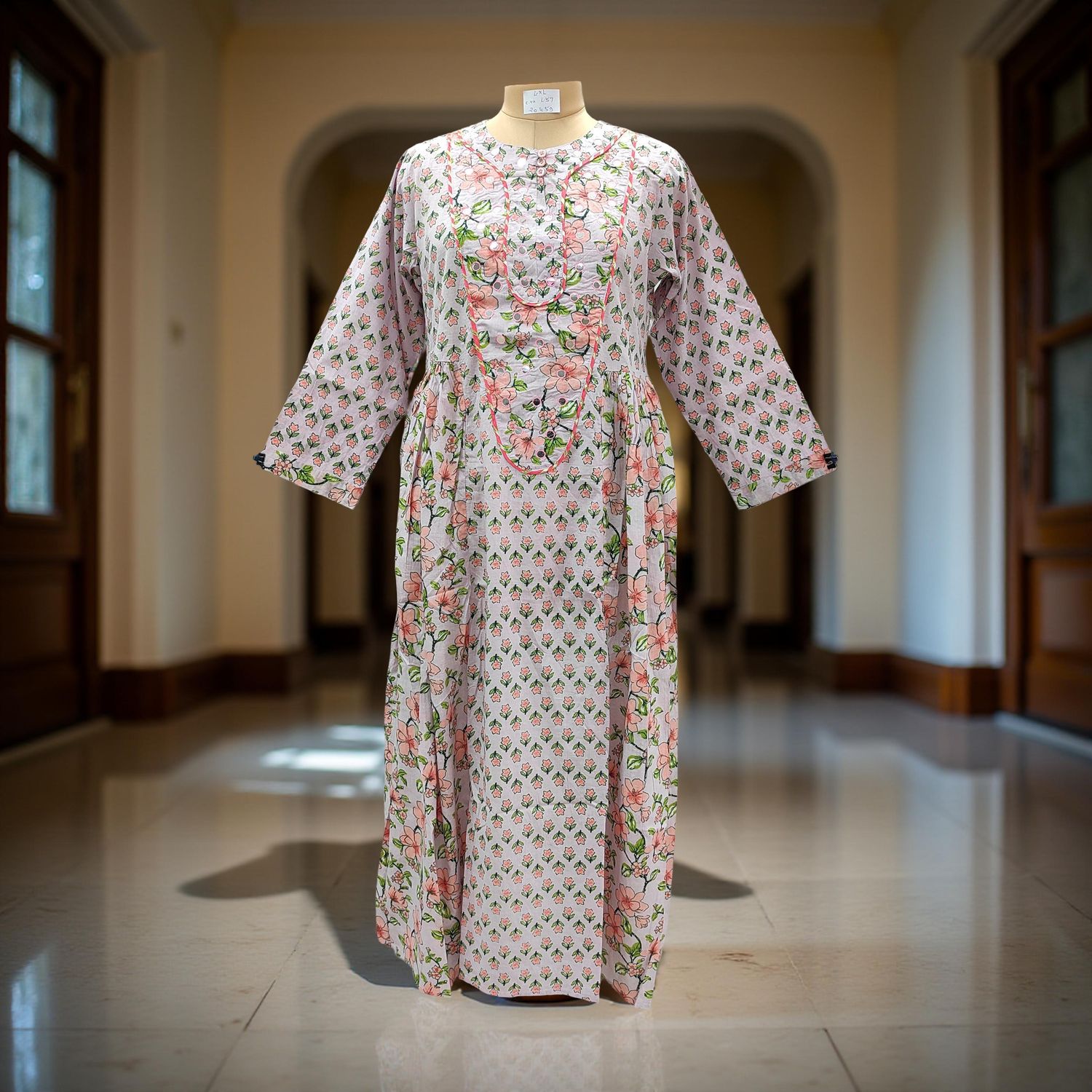 L-XL  Suf Printed Cotton Dress 57"Long Sleeves Jalabiya