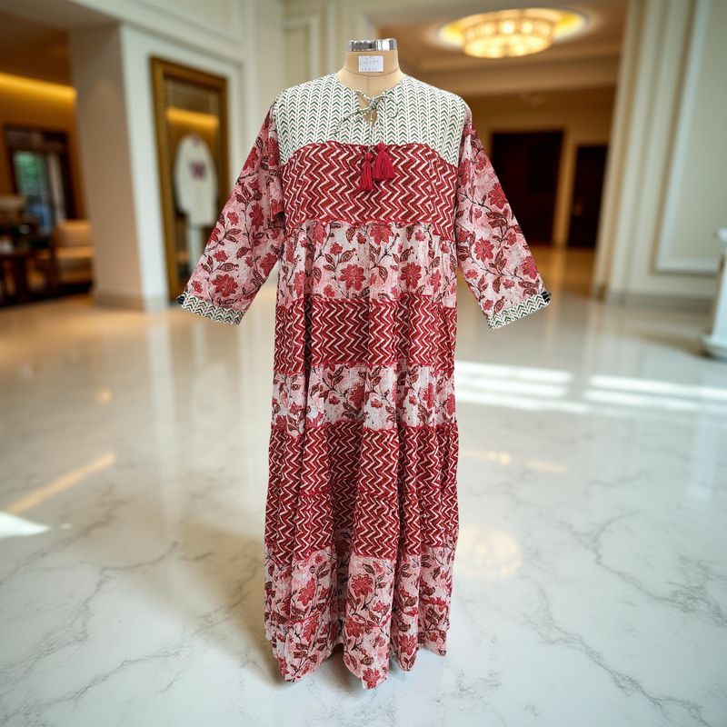 L/XL Hafsa Printed Cotton Dress 57" Long Jalabiya