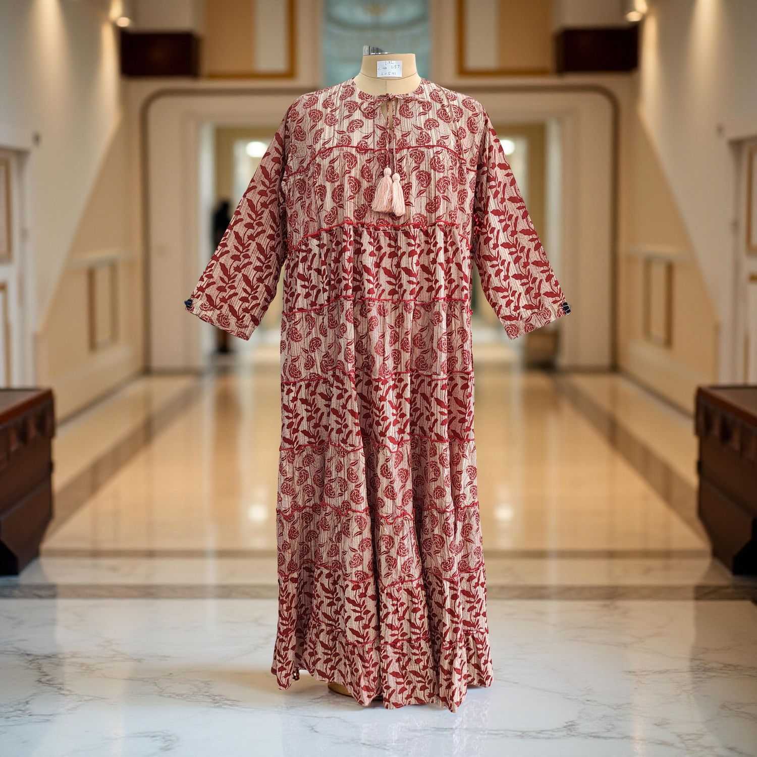 L/XL Hafsa Printed Cotton Dress 57" Long Jalabiya