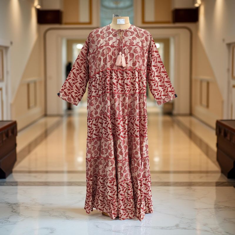 L/XL Hafsa Printed Cotton Dress 57" Long Jalabiya