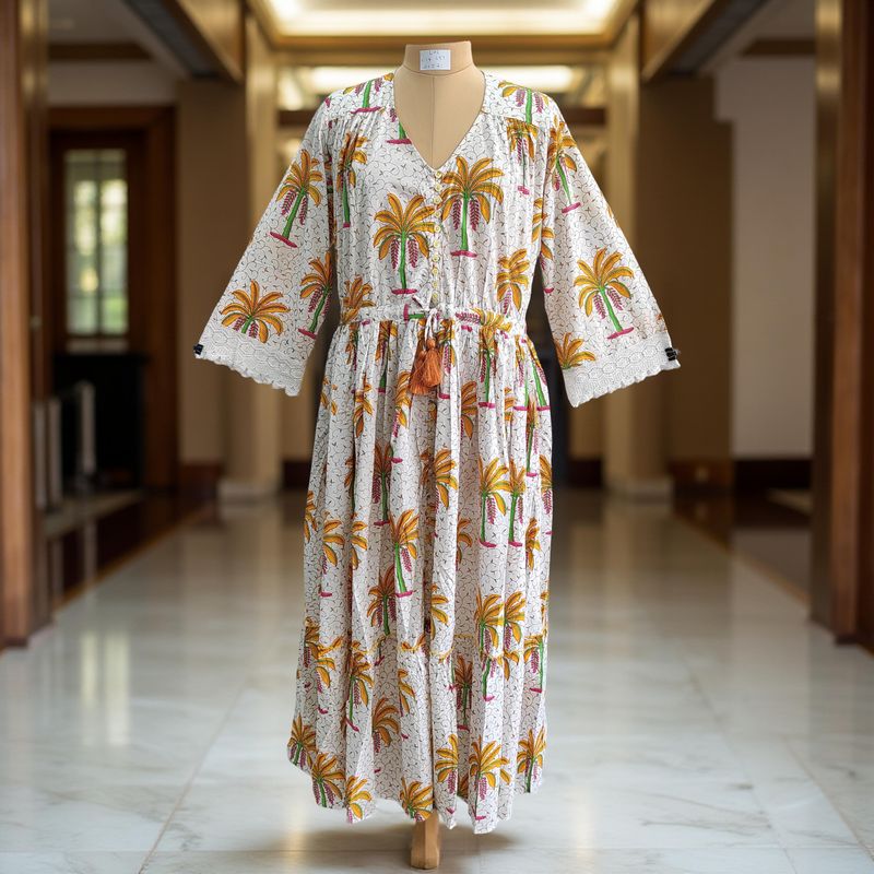 L/XL Ari Printed Cotton Dress 57" Long Jalabiya