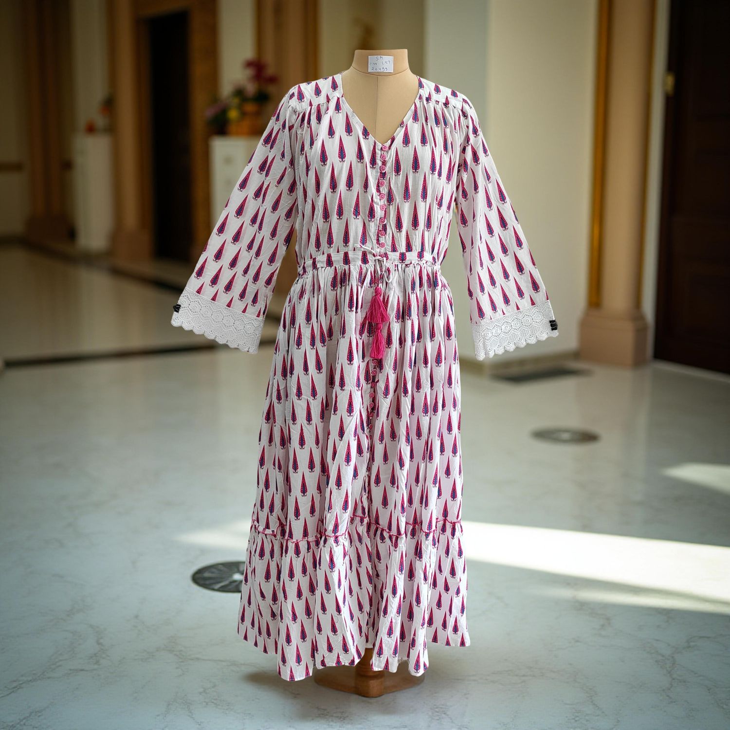 S/M Ari Printed Cotton Dress 57" Long Jalabiya