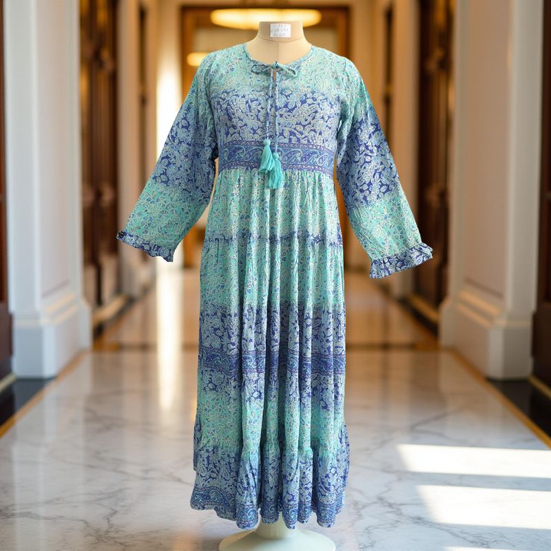 XS/S Razia Silk Crystal Printed  Dress 54" Long Jalabiya