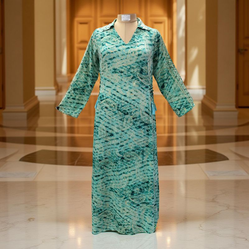 S/M Hayat Silk Crystal Printed  Dress 57" Long Jalabiya