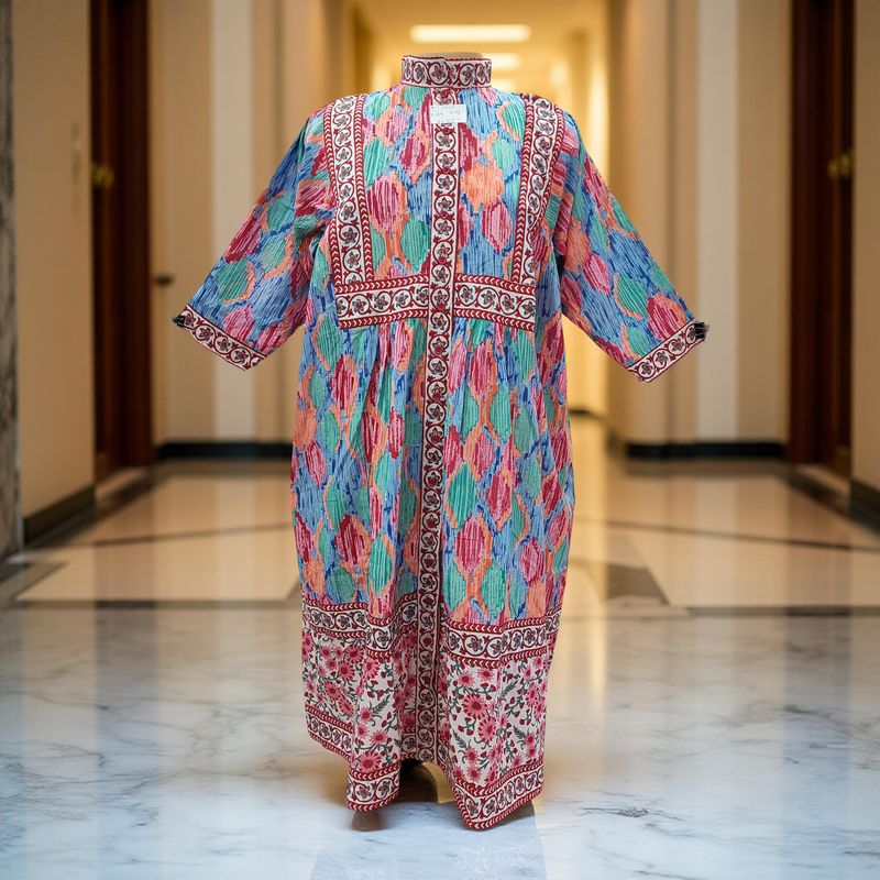 10-11 Year Faryat Printed Cotton  Dress 46" Long Jalabiya